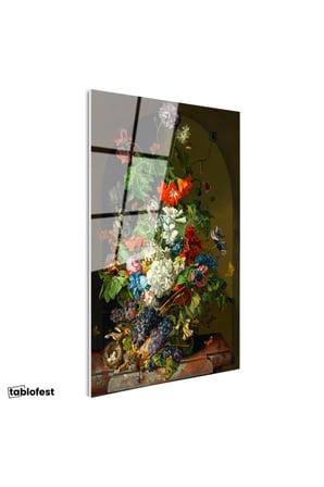 Tamperli Gerçek Cam Tablo Sebastian Wegmayr Nergis ve Kelebekler Kuş Yuvalı Ressam Tablosu Dekoru