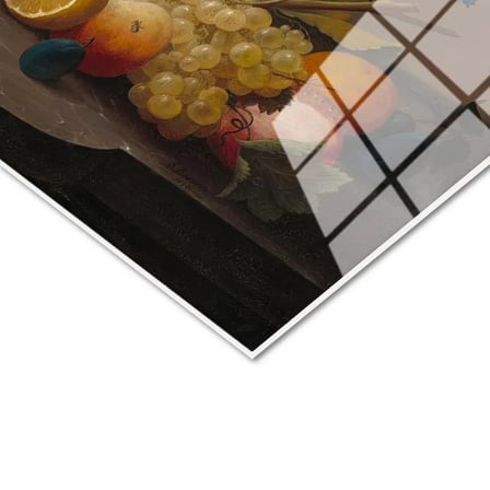 Tamperli Gerçek Cam Tablo Severin Roesen Lale ve Meyve Tabağı Beyaz Gül Ressam Tablosu Duvar Dekoru