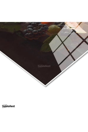 Tamperli Gerçek Cam Tablo Severin Roesen Beyaz Şaraplı Kadeh Çilek Üzüm Ressam Tablosu Dekoru
