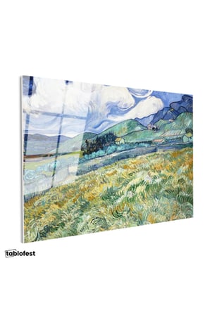 Tamperli Gerçek Cam Tablo Vincent van Gogh Tepe ve Alan Manzarası Ressam Tablosu Duvar Dekoru