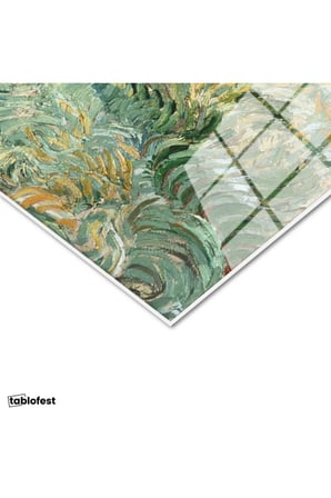 Tamperli Gerçek Cam Tablo Vincent van Gogh Tepe ve Alan Manzarası Ressam Tablosu Duvar Dekoru