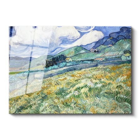 Tamperli Gerçek Cam Tablo Vincent van Gogh Tepe ve Alan Manzarası Ressam Tablosu Duvar Dekoru