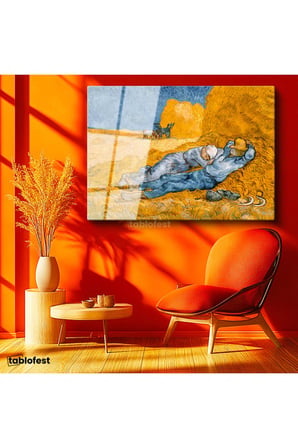 Tamperli Gerçek Cam Tablo Vincent van Gogh Samanlıkta Uyuyanlar Ressam Tablosu Duvar Dekoru