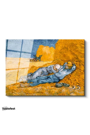 Tamperli Gerçek Cam Tablo Vincent van Gogh Samanlıkta Uyuyanlar Ressam Tablosu Duvar Dekoru
