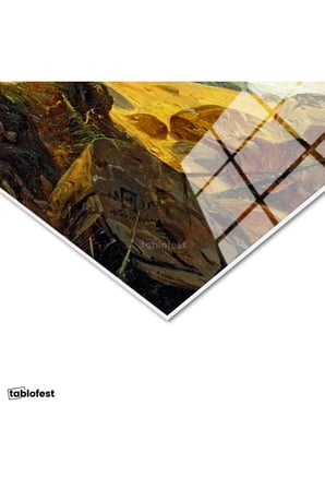 Tamperli Gerçek Cam Tablo C.D. Friedrich Batık Gemi Fırtınalı Deniz Kayalık Ressam Tablosu Dekoru