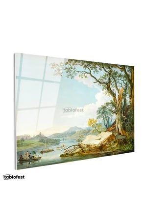 Tamperli Gerçek Cam Tablo Paul Sandby Windsor Kalesi Nehir Kenarı Piknik Ressam Tablosu Duvar Dekoru