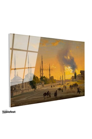 Tamperli Gerçek Cam Tablo Ippolito Caffi Sultanahmet Meydanı Obelisk Minare Ressam Tablosu Dekoru