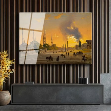 Tamperli Gerçek Cam Tablo Ippolito Caffi Sultanahmet Meydanı Obelisk Minare Ressam Tablosu Dekoru