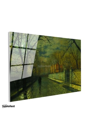 Tamperli Gerçek Cam Tablo J.A. Grimshaw Yağmurlu Yol Gece Mehtaplı Figürler Ressam Tablosu Dekoru