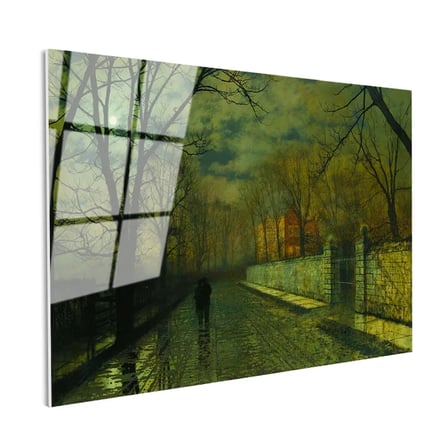 Tamperli Gerçek Cam Tablo J.A. Grimshaw Yağmurlu Yol Gece Mehtaplı Figürler Ressam Tablosu Dekoru