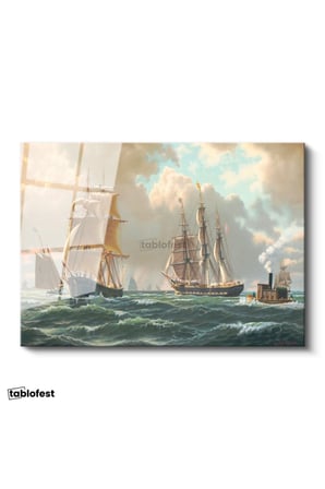 Tamperli Gerçek Cam Tablo John Stobart Denizde Yelkenliler Buharlı Ressam Tablosu Duvar Dekoru