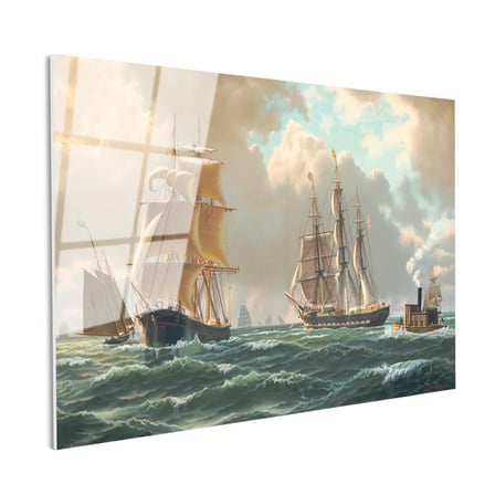 Tamperli Gerçek Cam Tablo John Stobart Denizde Yelkenliler Buharlı Ressam Tablosu Duvar Dekoru