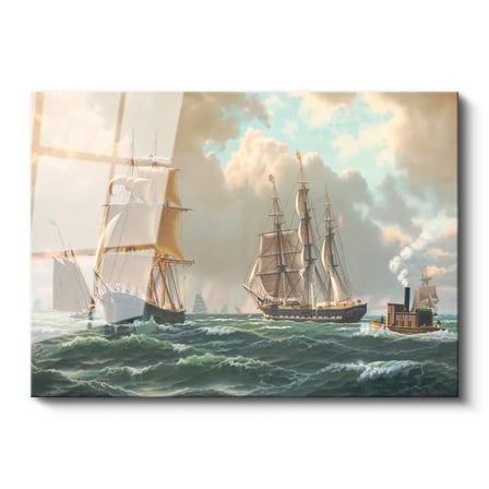Tamperli Gerçek Cam Tablo John Stobart Denizde Yelkenliler Buharlı Ressam Tablosu Duvar Dekoru
