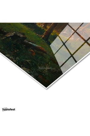 Tamperli Gerçek Cam Tablo Albert Bierstadt Yosemite Vadisi Şelale ve Göl Işık Ressam Tablosu Dekoru