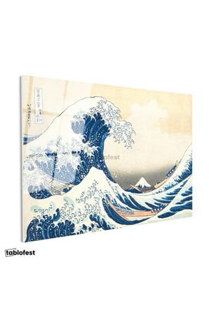 Tamperli Gerçek Cam Tablo Hokusai Büyük Dalga Kanagawa Fuji Dağı Ukiyo-e Ressam Tablosu Duvar Dekoru