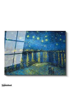 Tamperli Gerçek Cam Tablo Van Gogh Rhone Üzerinde Yıldızlı Gece Rıhtım Ressam Tablosu Duvar Dekoru