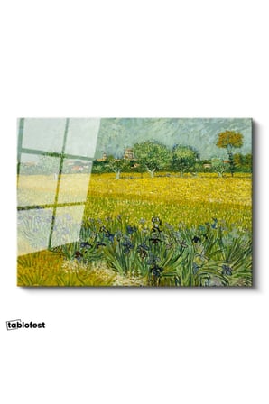 Tamperli Gerçek Cam Tablo Van Gogh Buğday Tarlası Köy Ressam Tablosu Duvar Dekoru