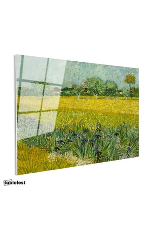 Tamperli Gerçek Cam Tablo Van Gogh Buğday Tarlası Köy Ressam Tablosu Duvar Dekoru