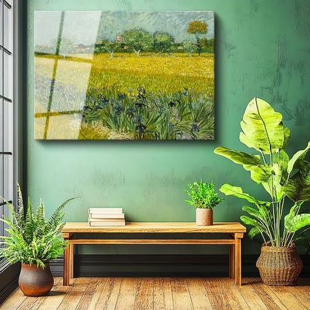 Tamperli Gerçek Cam Tablo Van Gogh Buğday Tarlası Köy Ressam Tablosu Duvar Dekoru