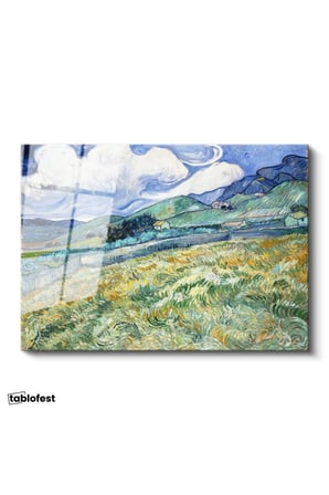 Tamperli Gerçek Cam Tablo Van Gogh Buğday Tarlası Yokuş Yukarı Ressam Tablosu Duvar Dekoru