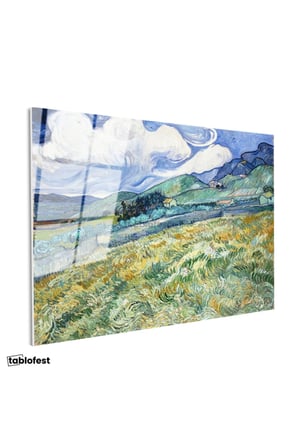 Tamperli Gerçek Cam Tablo Van Gogh Buğday Tarlası Yokuş Yukarı Ressam Tablosu Duvar Dekoru