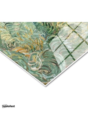 Tamperli Gerçek Cam Tablo Van Gogh Buğday Tarlası Yokuş Yukarı Ressam Tablosu Duvar Dekoru