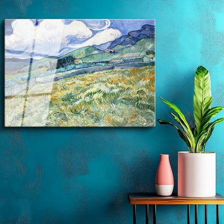 Tamperli Gerçek Cam Tablo Van Gogh Buğday Tarlası Yokuş Yukarı Ressam Tablosu Duvar Dekoru