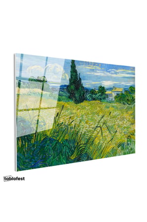 Tamperli Gerçek Cam Tablo Van Gogh Selvili Çayır Çiftlik Evi Ressam Tablosu Duvar Dekoru