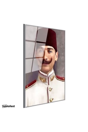 Gümüş Renk Metal Çerçeveli Tamperli Cam Tablo Atatürk Fesli Gençlik Atatürk Tablosu Duvar Dekoru