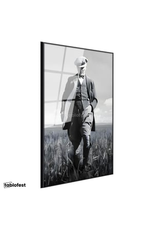 Siyah Renk Metal Çerçeveli Tamperli Cam Tablo Atatürk Kasketli Tarla Pozu Atatürk Tablosu Duvar Dekoru