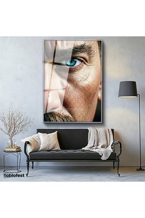 Gümüş Renk Metal Çerçeveli Tamperli Cam Tablo Atatürk Mavi Göz Yüz Detayı Atatürk Tablosu Duvar Dekoru