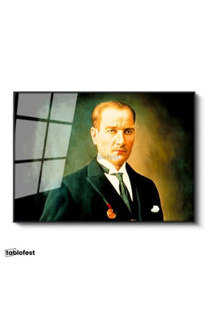 Siyah Renk Metal Çerçeveli Tamperli Cam Tablo Atatürk Madalyalı Resim Sanatı Atatürk Tablosu Duvar Dekoru