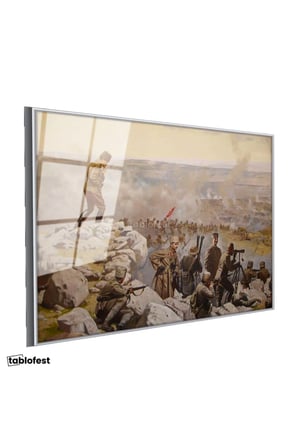 Gümüş Renk Metal Çerçeveli Tamperli Cam Tablo Atatürk Savaş Meydanı Atatürk Tablosu Duvar Dekoru