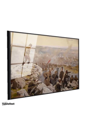 Siyah Renk Metal Çerçeveli Tamperli Cam Tablo Atatürk Savaş Meydanı Atatürk Tablosu Duvar Dekoru