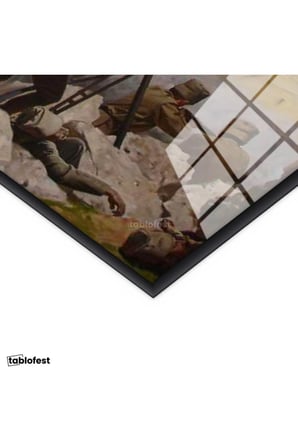 Siyah Renk Metal Çerçeveli Tamperli Cam Tablo Atatürk Savaş Meydanı Atatürk Tablosu Duvar Dekoru