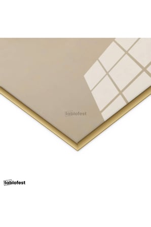 Altın Renk Metal Çerçeveli Tamperli Cam Tablo Soyut Akışkan Yaprak Desenleri Çiçek Tablosu Duvar Dekoru