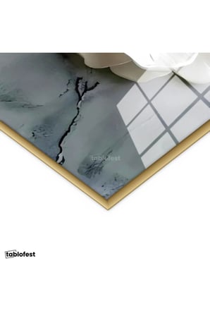 Altın Renk Metal Çerçeveli Tamperli Cam Tablo Papatya Görünümlü Çiçek Çiçek Tablosu Duvar Dekoru