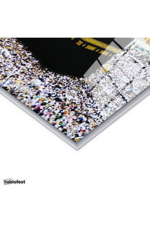 Gümüş Renk Metal Çerçeveli Tamperli Cam Tablo Kabe Mescidi Haram Tavaf Alanı Dini İslami Tablo Duvar Dekoru