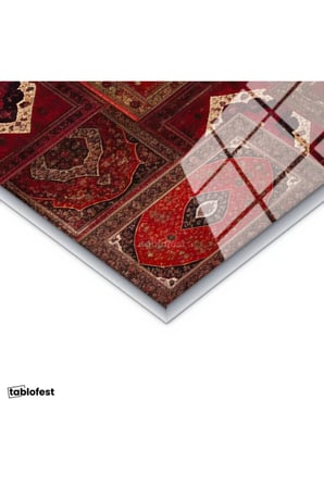Gümüş Renk Metal Çerçeveli Tamperli Cam Tablo Elif Vav Harfi Osmanlı Halı Motifli Dini İslami Tablo Duvar Dekoru