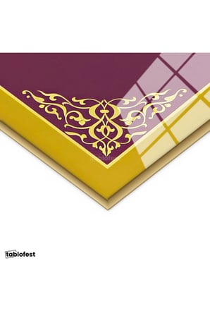 Altın Renk Metal Çerçeveli Tamperli Cam Tablo Büyük Vav Harfi İç Desenli Dini İslami Tablo Duvar Dekoru