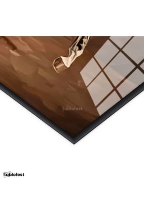Siyah Renk Metal Çerçeveli Tamperli Cam Tablo Asil İkili At Tablosu Duvar Dekoru
