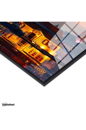 Siyah Renk Metal Çerçeveli Tamperli Cam Tablo Üsküdar Kız Kulesi Boğaz Manzarası Şehir Mimari Tablo Duvar Dekoru