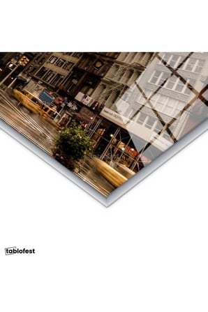 Gümüş Renk Metal Çerçeveli Tamperli Cam Tablo New York Flatiron Binası Şehir Mimari Tablo Duvar Dekoru