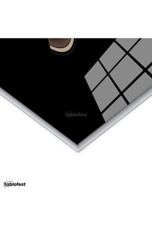 Gümüş Renk Metal Çerçeveli Tamperli Cam Tablo Satürn Gezegeni ve İnce Halka Çizgisi Manzara Tablosu Duvar Dekoru