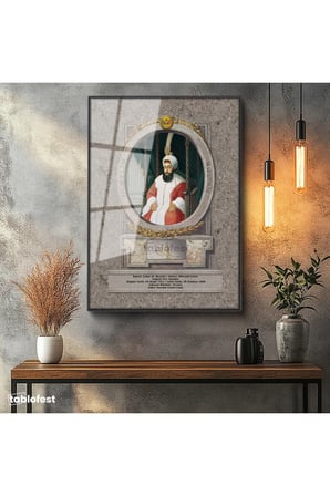 Siyah Renk Metal Çerçeveli Tamperli Cam Tablo Sultan III Selim Portresi Osmanlı Tablosu Duvar Dekoru
