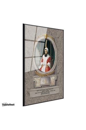 Siyah Renk Metal Çerçeveli Tamperli Cam Tablo Sultan III Selim Portresi Osmanlı Tablosu Duvar Dekoru