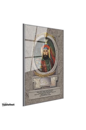 Gümüş Renk Metal Çerçeveli Tamperli Cam Tablo Sultan I Ahmed Portresi Osmanlı Tablosu Duvar Dekoru