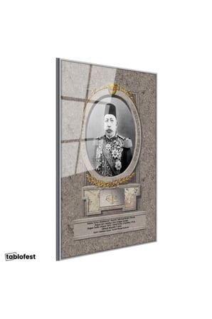 Gümüş Renk Metal Çerçeveli Tamperli Cam Tablo Sultan Mehmed Reşad Portresi Osmanlı Tablosu Duvar Dekoru