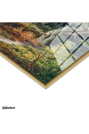 Altın Renk Metal Çerçeveli Tamperli Cam Tablo J.M.W. Turner Orman İçi Açık Alan Fırtına Öncesi Ressam Tablosu Dekoru
