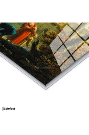 Gümüş Renk Metal Çerçeveli Tamperli Cam Tablo C.J. Vernet Balıkçılar Kıyı Kulesi Deniz Kenarı Ressam Tablosu Dekoru